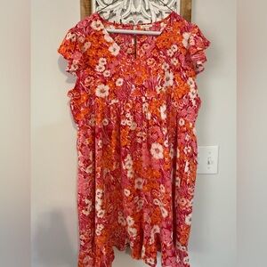 Jodifl Floral Pink and Orange Ruffle Dress